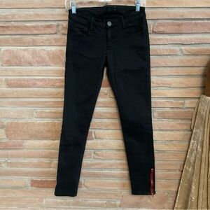 Etienne Marcel Low Rise Skinny Black Jeans Red Zipper Ankle 26